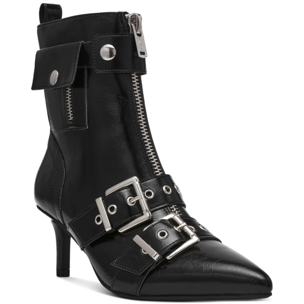 Wild Pair Women's Size 6.5 Black Moonbeam Buckle, Zip & Snap Booties NIB